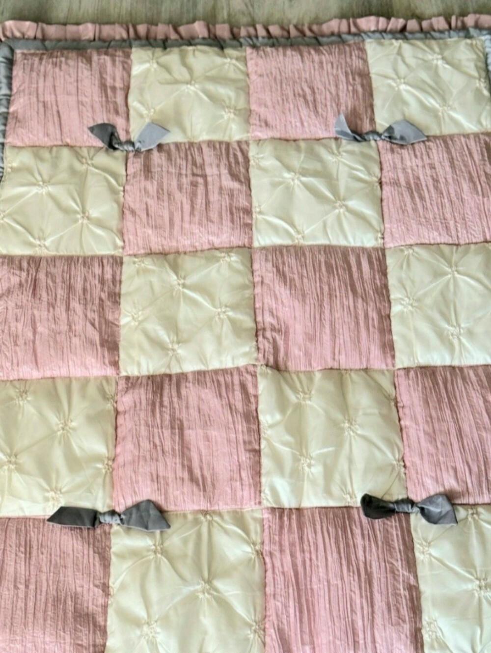 The Peanutshell Baby Crib Blanket Patchwork Quilt Pink,ivory,gray.